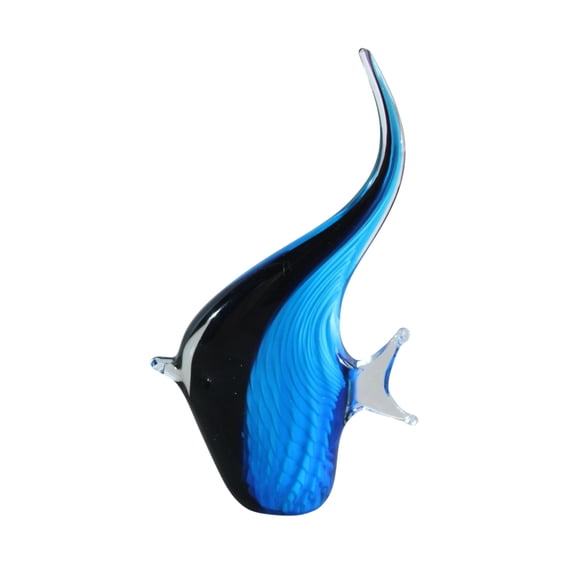 NIFAO Glass Angelfish Figurine Blue Black Hand Blown Art Decor 6" x 3" x 9"H