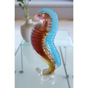 NIFAO Glass Seahorse Figurine Hand Blown Art Glass Coastal Decor 4 x 4 x 10H