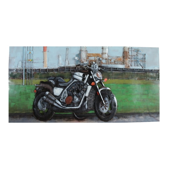 NIFAO Motorcycle Wall Art Handmade Metal Painting with 3D Raised Parts 79" x 2" x 40"H