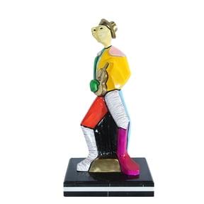 NIFAO Picasso Style Bronze Musician Statue Colorful Turtle Guitarist 13" x 10" x 26"H