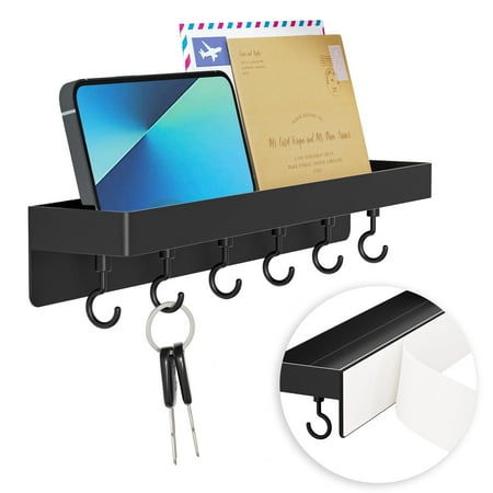 NIFFGAFF Anti-Drop Key Holder for Wall, Self Adhesive Key Rack, Black Key Holder Wall Mount