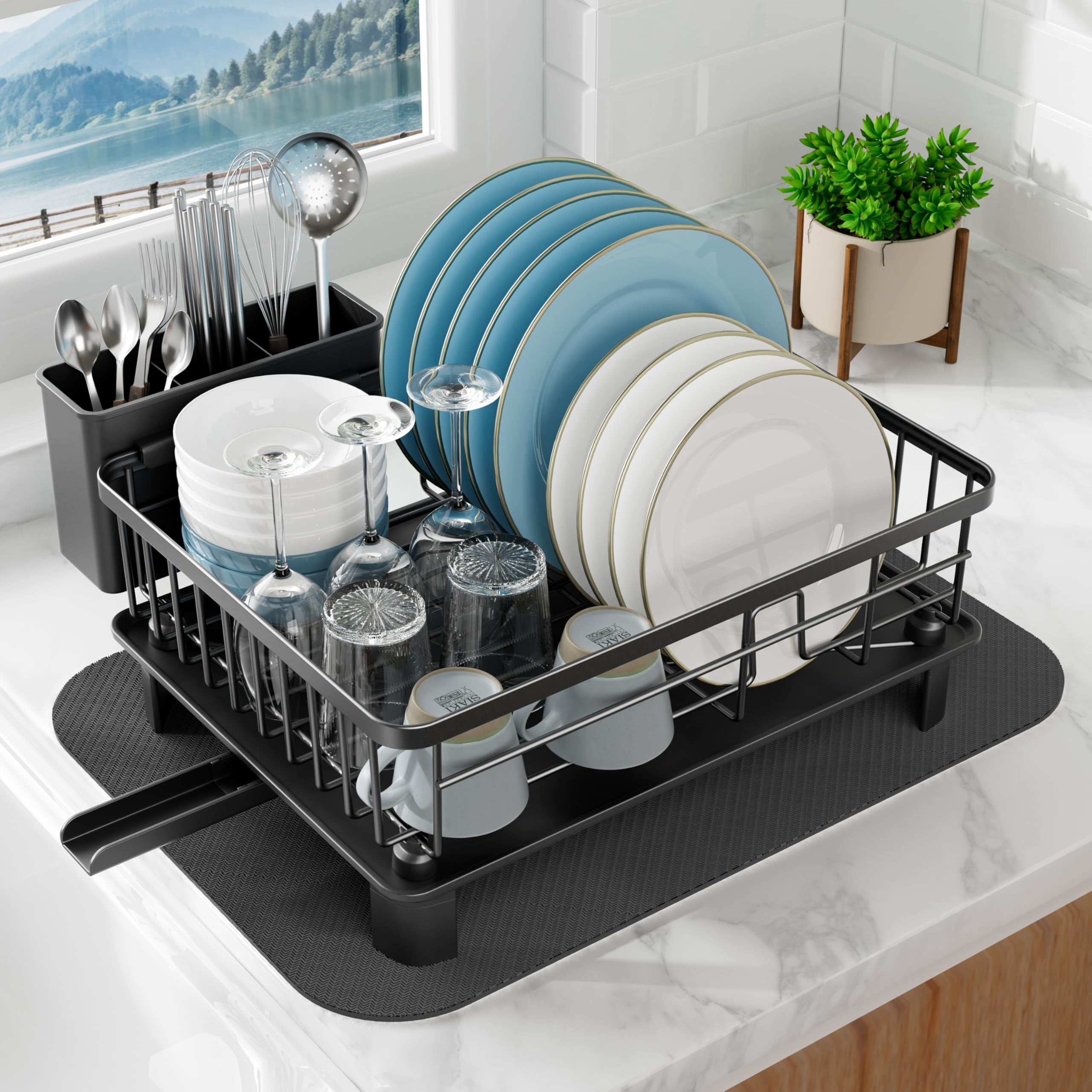 NIFFGAFF Dish Drainer Black, Stainless Steel Dish Rack with Quick-Drying Drying Mat, Drying Rack for Crockery (19*13*6in) - Walmart.com