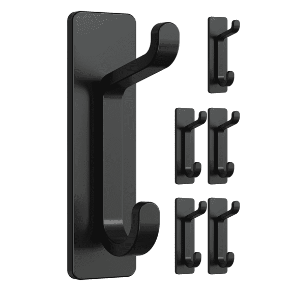 NIFFGAFF Door Hook, Extra Sticky 10LB Max, Black Self-Adhesive Wall Hanger for Towel, Coat, Purse, Bathroom & Kitchen