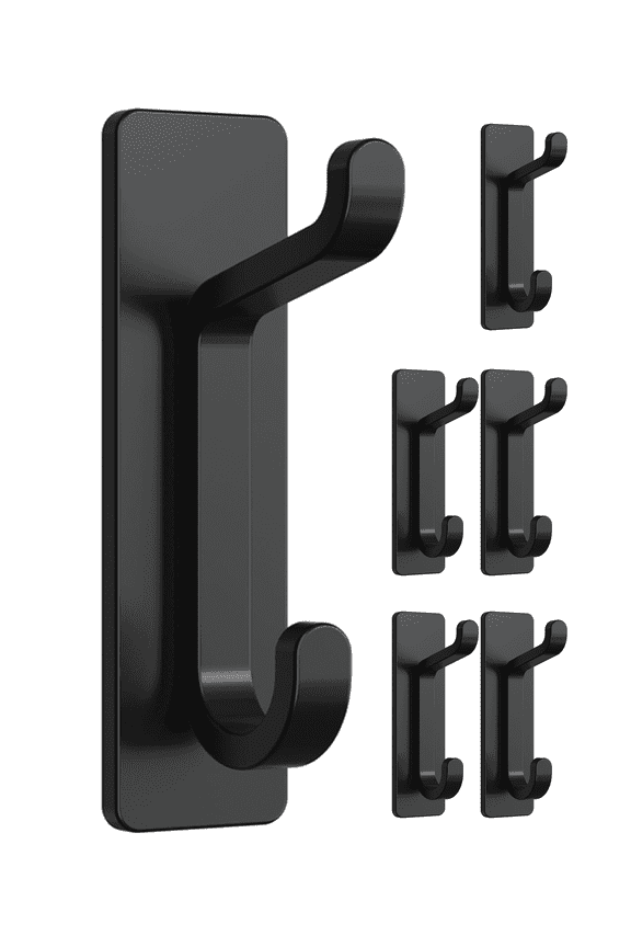 Door Hook, Extra Sticky 10LB Max, Black Self-Adhesive Wall Hanger for Towel, Coat, Purse, Bathroom & Kitchen