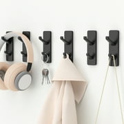 NIFFGAFF Easy Installation Adhesive Wall Mounted Sticky Hooks, Stainless Black, 6 Pack