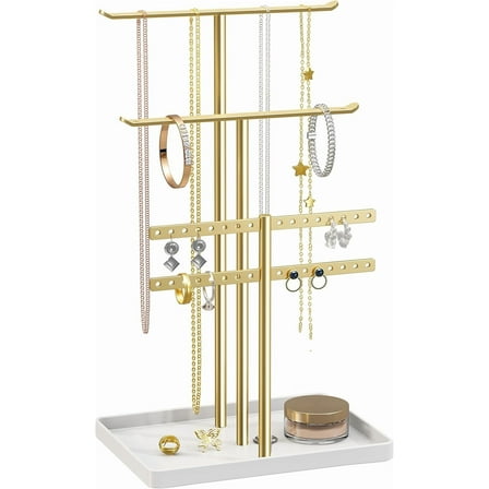 NIFFGAFF Jewelry Stand Holder Organizer, Display Rack for Necklaces, Earrings and Rings, Gold