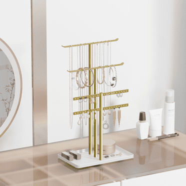 NIFFGAFF Jewelry Stand Holder Organizer, Display Rack for Necklaces, Earrings and Rings, Gold