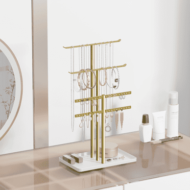 NIFFGAFF Jewelry Stand Holder Organizer, Display Rack for Necklaces, Earrings and Rings, Gold