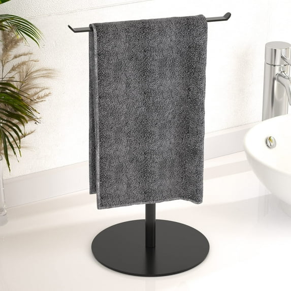 NIFFGAFF Matte Black Hand Towel Holder for Bathroom, T-Shape Towel Rack Free-Standing, Highweight Base Bathroom Towel Rack, Stainless Steel Hand Towel Stand