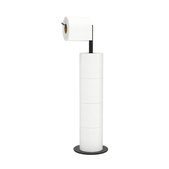 NIFFGAFF Toilet Paper Holder Stand Storage: Freestanding Stainless Steel Roll Holder with Reserve Function, Toilet Accessory Containers, Inverted L-shape, Black