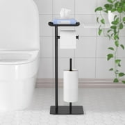 NIFFGAFF Toilet Paper Holder Stand with Top Storage Shelf, Black Toilet Paper Roll Holder Free Standing, Floor Standing Toilet Roll Dispenser Storages 4 Reserve Rolls