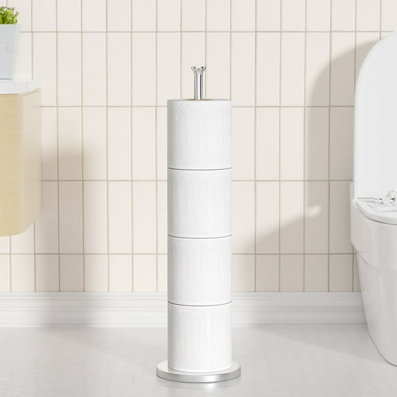 Modern Toilet Paper Holder Stand – Free-Standing, Holds 4 Rolls, Stainless Steel With Matte Black Finish