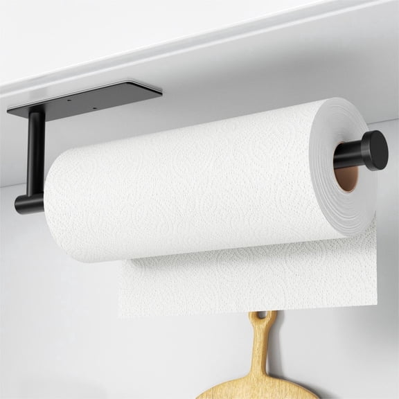 Towel Paper Holders Wall Mount: Kitchen and Bathroom Self Adhesive Rack, Holder for Cabinet Counter, Under Cabinet Hanging Shelf, Toilet Paper Hanger, With Rounded Tail, Black
