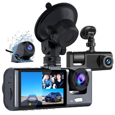 NIFFPD 3 Channel Dash Cam Front and Rear Dash Camera for Cars, Parking Mode, Parking Monitor, Loop Recording