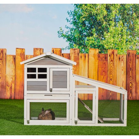 NIFFPD 48" Fir Wood Chicken Coop, Large Wooden Outdoor Bunny Rabbit Hutch Hen Cage with Ventilation Door, Removable Tray & Ramp Garden Backyard Pet House Gray