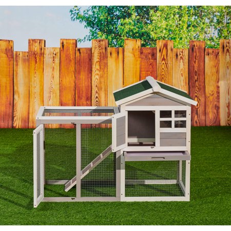 NIFFPD 48" Fir Wood Chicken Coop, Large Wooden Outdoor Bunny Rabbit Hutch Hen Cage with Ventilation Door, Removable Tray & Ramp Garden Backyard Pet House Gray