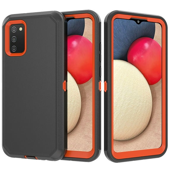 NIFFPD Compatible with Samsung Galaxy A02S Case Cover Military Grade Shockproof Heavy Duty Protective Phone Case (Black+Orange)