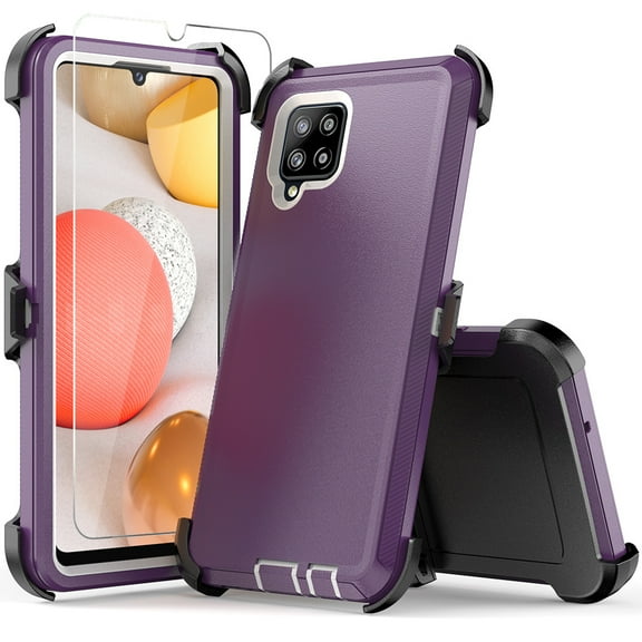 NIFFPD Compatible with Samsung Galaxy A42 5G Case +Screen Protectors Cover Military Grade Shockproof Heavy Duty Protective Phone Case Purle+White
