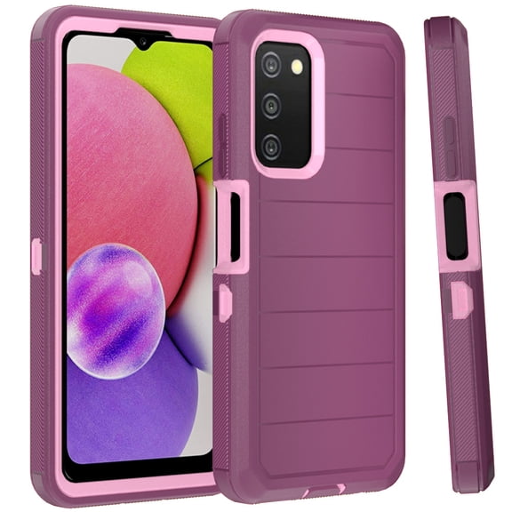 NIFFPD Galaxy A03S Case, Samsung A03S Case, Dual Layer Heavy-Duty Rugged Shockproof Anti-Drop Protective Case for Samsung Galaxy A03S Wine&Pink