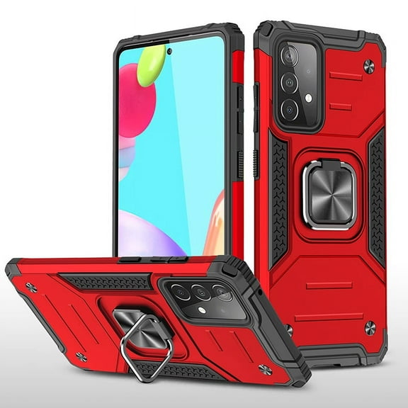 NIFFPD Galaxy A52 Case, Samsung A52 Case Ring Kickstand Hard PC Soft TPU Phone Cover for Samsung Galaxy A52 5G Red