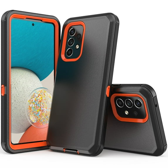 NIFFPD Galaxy A53 5G Case, Samsung A53 5G Case, Dual Layer Heavy-Duty Rugged Shockproof Anti-Drop Protective Case for Samsung Galaxy A53 5G Black&Orange