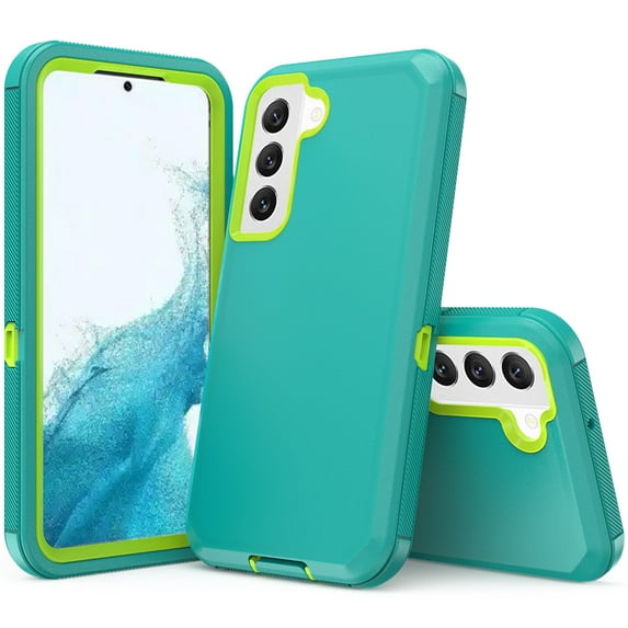 NIFFPD Galaxy S22 Case, Samsung S22 Case, Dual Layer Heavy-Duty Rugged Shockproof Anti-Drop Protective Case for Samsung Galaxy S22 5G Green&Yellow