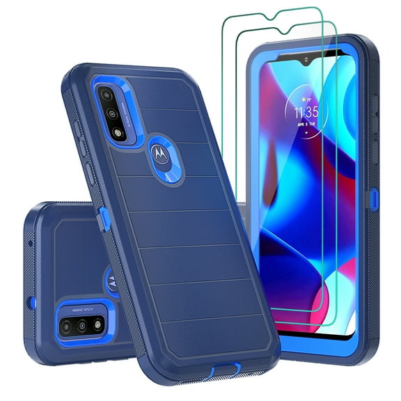 NIFFPD Moto G Pure Case, Moto G Power 2022 Case with Screen Protector Dual Layer Rugged Shockproof Anti-Drop Dark Blue