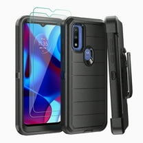 NIFFPD Moto G Pure Case, Moto G Power 2022 Case with Screen Protector Dual Layer Rugged Shockproof Anti-Drop with Belt-Clip Holster Black