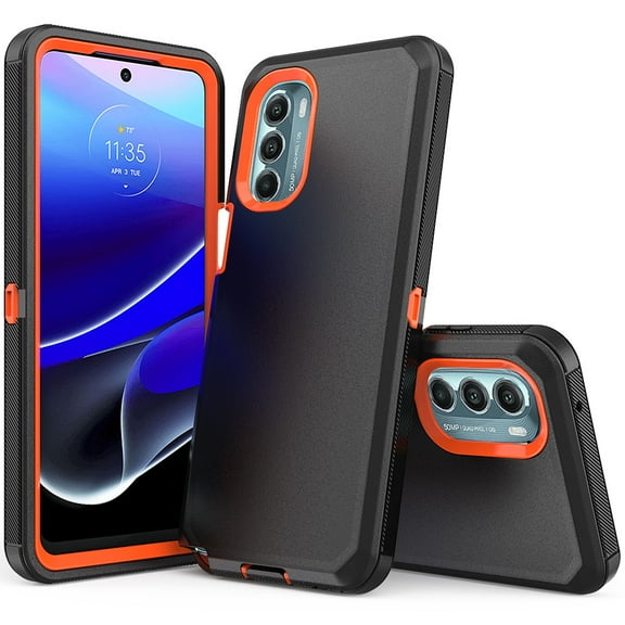 NIFFPD Moto G Stylus 5G 2022 Case Heavy Duty Hard PC Soft TPU Phone Cover for Motorola Moto G Stylus 5G 2022 Black&Orange