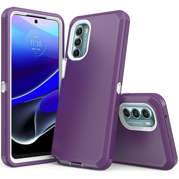 NIFFPD Moto G Stylus 5G 2022 Case Heavy Duty Hard PC Soft TPU Phone Cover for Motorola Moto G Stylus 5G 2022 Purple&White