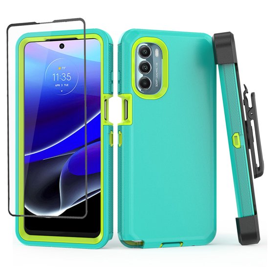 NIFFPD Moto G Stylus 5G 2022 Case with Screen Protector Full Body Shockproof Phone Cover with Belt-Clip Holster Green&Yellow