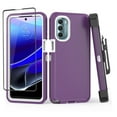 thumbnail image 1 of NIFFPD Moto G Stylus 5G 2022 Case with Screen Protector Full Body Shockproof Phone Cover with Belt-Clip Holster Purple&White, 1 of 7
