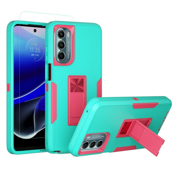 NIFFPD Motorola Moto G Stylus 5G 2022 Case with Screen Protector Magnetic Kickstand Car Mount Protection Cover for Moto G Stylus 5G 2022 Green&Rose red
