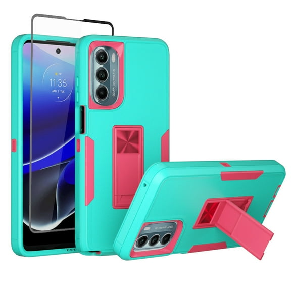 NIFFPD Motorola Moto G Stylus 5G 2022 Case with Screen Protector Magnetic Kickstand Car Mount Protection Cover for Moto G Stylus 5G 2022 Green&Rose red