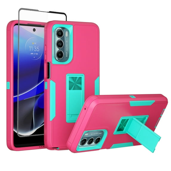 NIFFPD Motorola Moto G Stylus 5G 2022 Case with Screen Protector Magnetic Kickstand Car Mount Protection Cover for Moto G Stylus 5G 2022 Rose red&Green