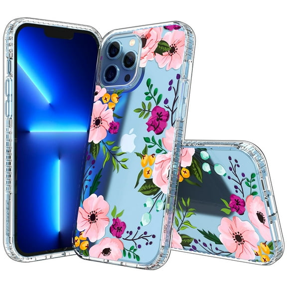 NIFFPD Phone Case for iPhone 13 Pro 6.1" Clear Flower Soft & Flexible Shockproof Floral Cover iPhone 13 Pro Case for Women Cute Summer Blossom Pink