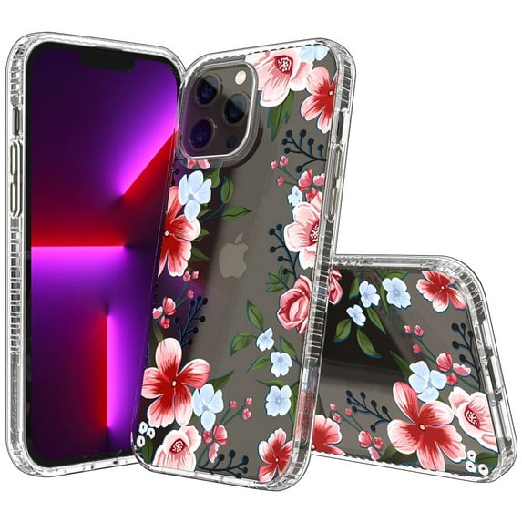 NIFFPD Phone Case for iPhone 13 Pro Max 6.7" Clear Flower Soft & Flexible Shockproof Floral Cover iPhone 13 Pro Max Case for Women Cute Catharanthus Pink
