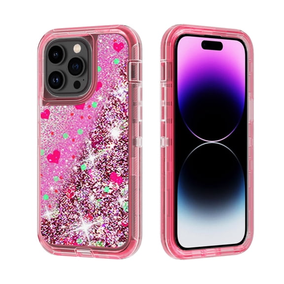 NIFFPD Phone Case iPhone 14 Pro Bling Glitter Quicksand Sparkle Clear & Shockproof Protective Cover iPhone 14 Pro 6.1" Pink