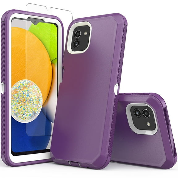 NIFFPD Samsung Galaxy A03 Case with Screen Protector Full-Body Shockproof Phone Case for Galaxy A03 Purple&White