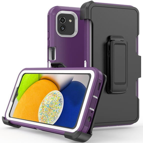 NIFFPD Samsung Galaxy A03 with Belt-Clip Holster Military Protective Tough Durable Phone Cover Heavy Duty for Galaxy A03 Purple&White