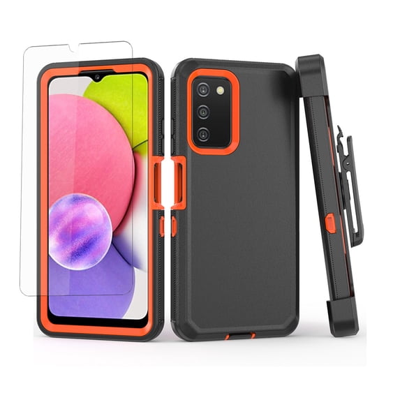NIFFPD Samsung Galaxy A03S Case with Belt-Clip Holster, Heavy Duty Drop Protection Shockproof Cover with screen protector Black&Orange