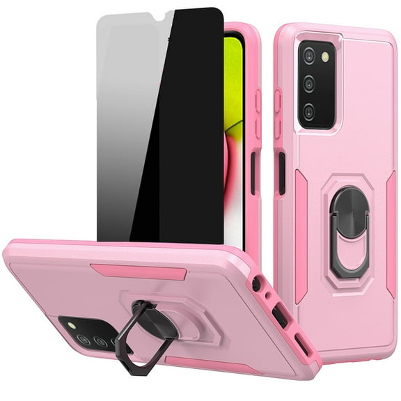 NIFFPD Samsung Galaxy A03S Case with Screen Protector (Anti Spy Privacy) Shockproof Phone Cover Case with Ring Kickstand Pink