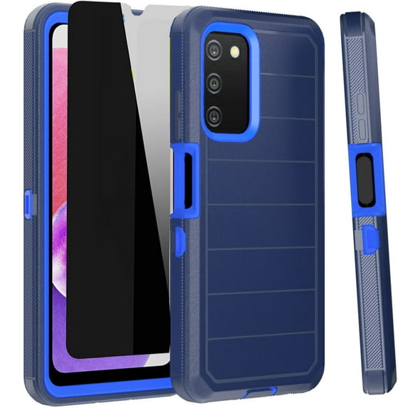 NIFFPD Samsung Galaxy A03S Case with Screen Protector (Anti Spy Privacy) Tough Rugged Shockproof Protective Phone Case for Galaxy A03S Dark Blue