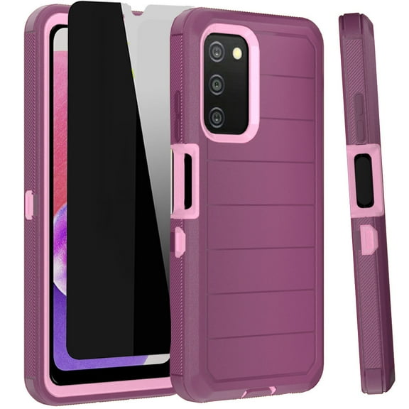 NIFFPD Samsung Galaxy A03S Case with Screen Protector (Anti Spy Privacy) Tough Rugged Shockproof Protective Phone Case for Galaxy A03S Wine&Pink