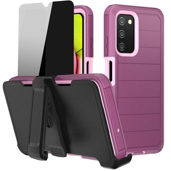 NIFFPD Samsung Galaxy A03S Case with Screen Protector (Anti Spy Privacy) Tough Rugged Shockproof Protective Phone Case for Galaxy A03S Wine&Pink