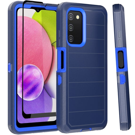 NIFFPD Samsung Galaxy A03S Case with Screen Protector Tough Rugged Shockproof Protective Phone Case for Galaxy A03S Dark Blue