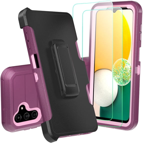 NIFFPD Samsung Galaxy A13 5G Case with Screen Protector Tough Rugged Shockproof Protective Phone Case with Belt-Clip Holster Wine&Pink