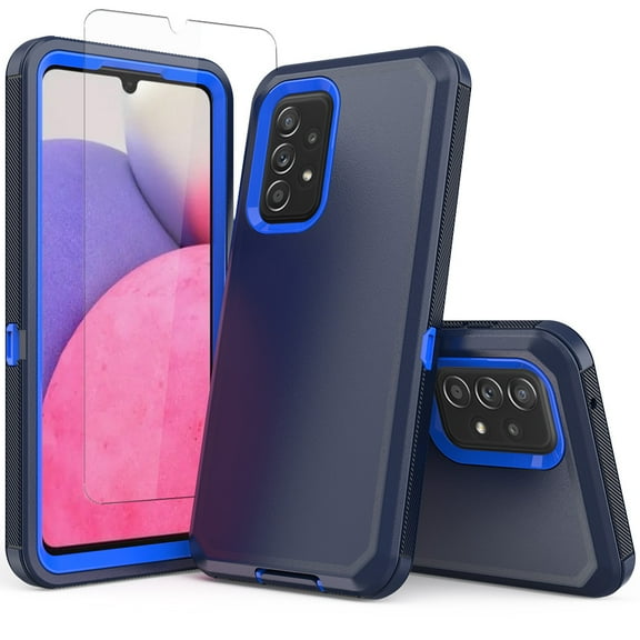 NIFFPD Samsung Galaxy A33 5G Case with Screen Protector Full-Body Shockproof Phone Case for Galaxy A33 5G Blue&Blue