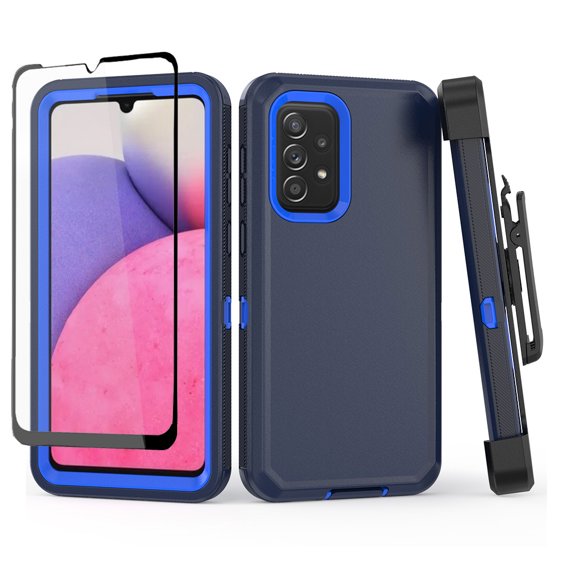 NIFFPD Samsung Galaxy A33 5G Case with Screen Protector Full-Body Shockproof Phone Case for Galaxy A33 5G with Belt-Clip Holster Blue&Blue