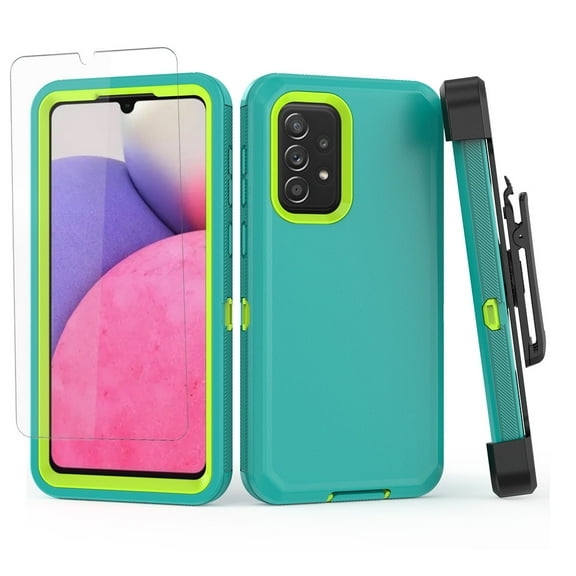 NIFFPD Samsung Galaxy A33 5G Case with Screen Protector Full-Body Shockproof Phone Case for Galaxy A33 5G with Belt-Clip Holster Green&Yellow